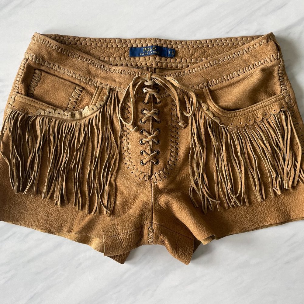 Polo Ralph Lauren Suede Fringe Lace-up Shorts - Picture 1 of 4